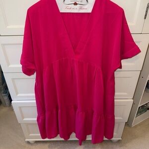 SHEIN Pink Boxy Tiered Tunic Dress